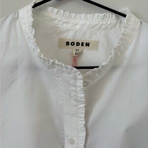 NWT Boden White Ruffled Collar Shirt